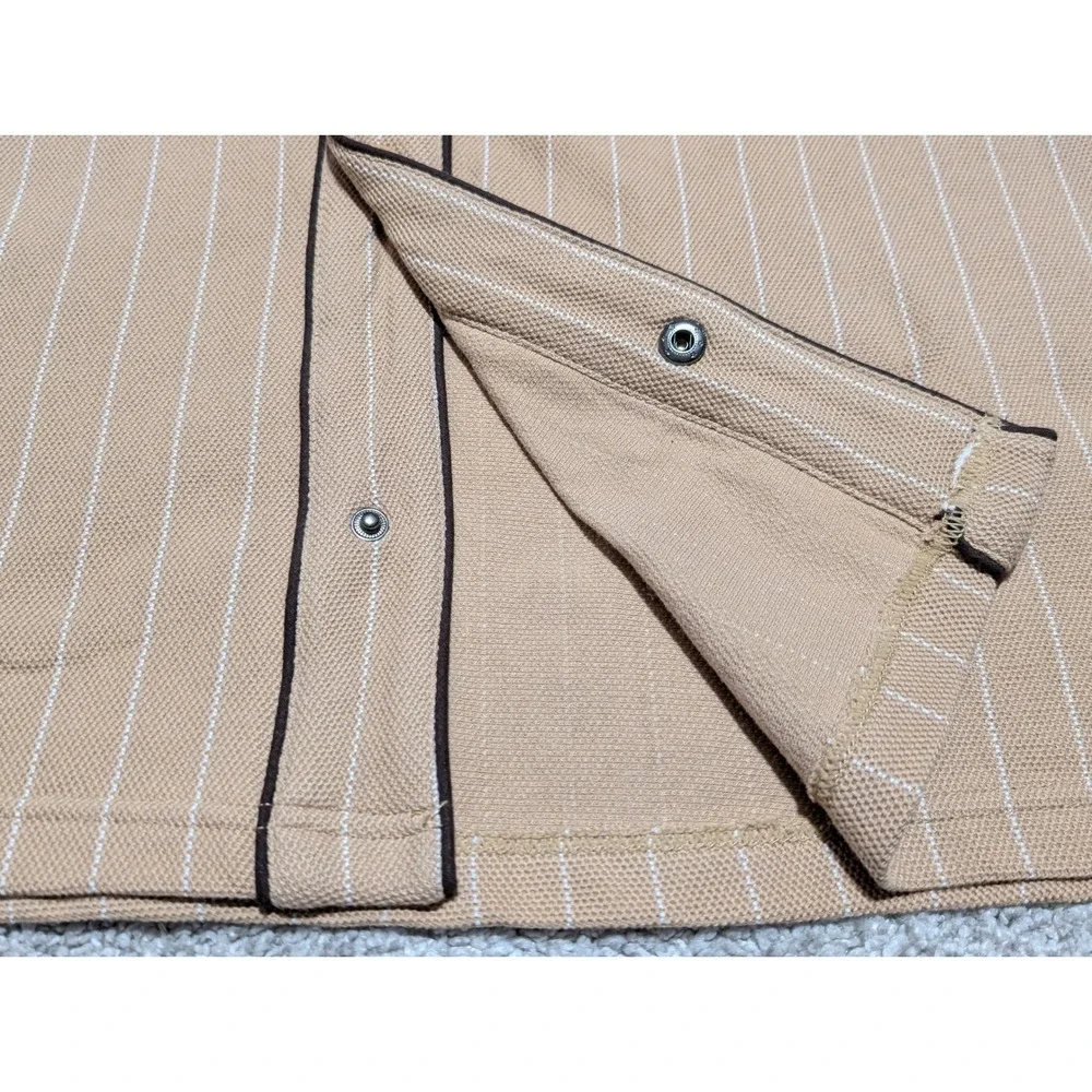 True Religion Mens Baseball Jersey Short Sleeve Tan Pinstripe Button Up Size S